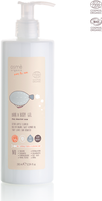 Certified Organic Hair & Body Gel 380 Ml, Osme Baby - Plastic Bottle (570x740), Png Download