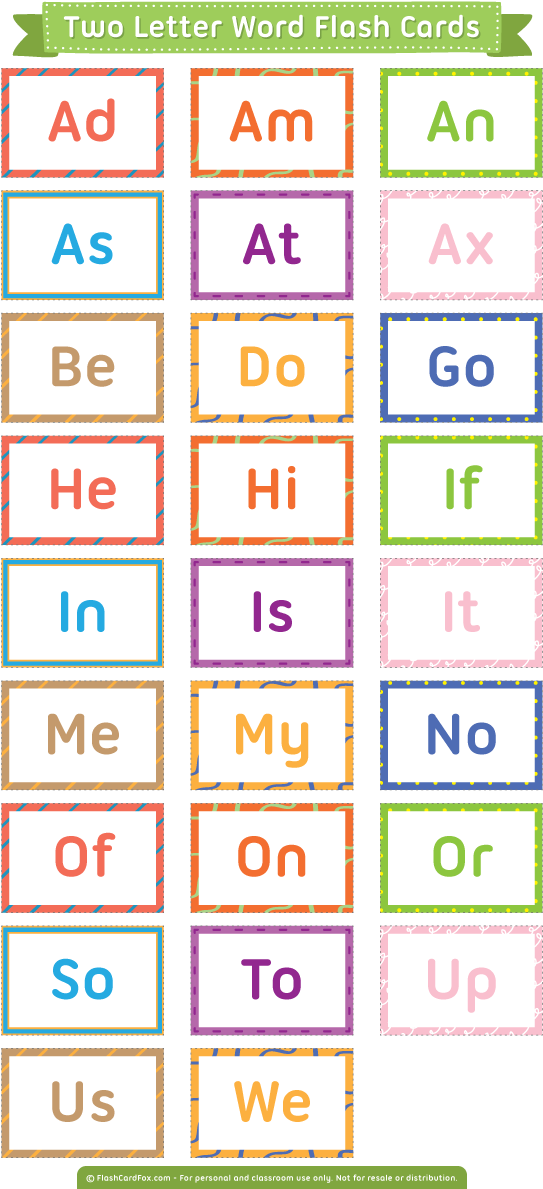 Free Printable Two Letter Words Flash Cards Download - Two Letter Words For Ukg (600x1197), Png Download