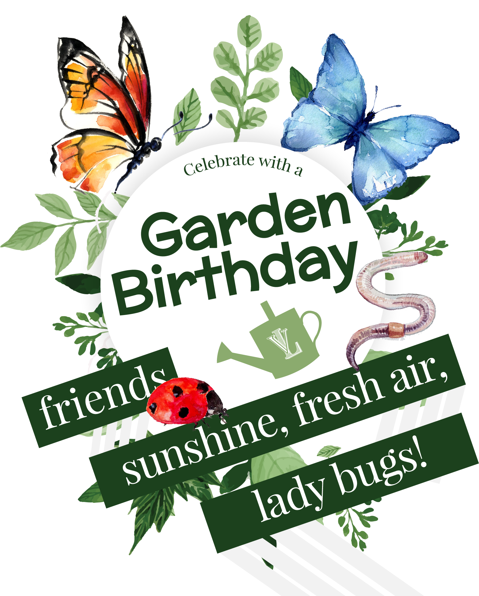 Have A Garden Birthday - Two Blue Butterflies Watercolor (1708x1948), Png Download