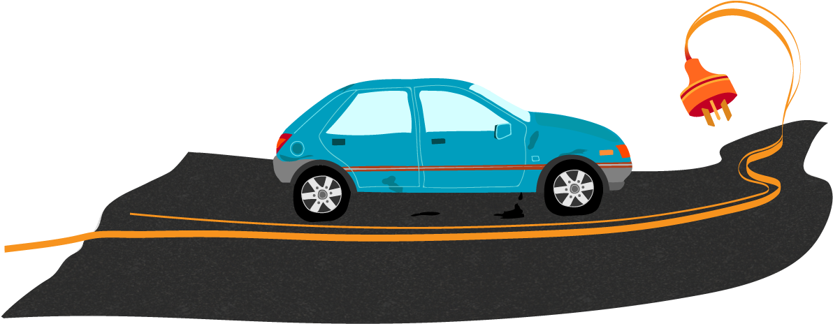 Illustration Of Car And Electric Cord - Electric Car (1880x496), Png Download
