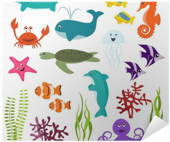 Set Of Sea Animals Wall Clock (400x400), Png Download