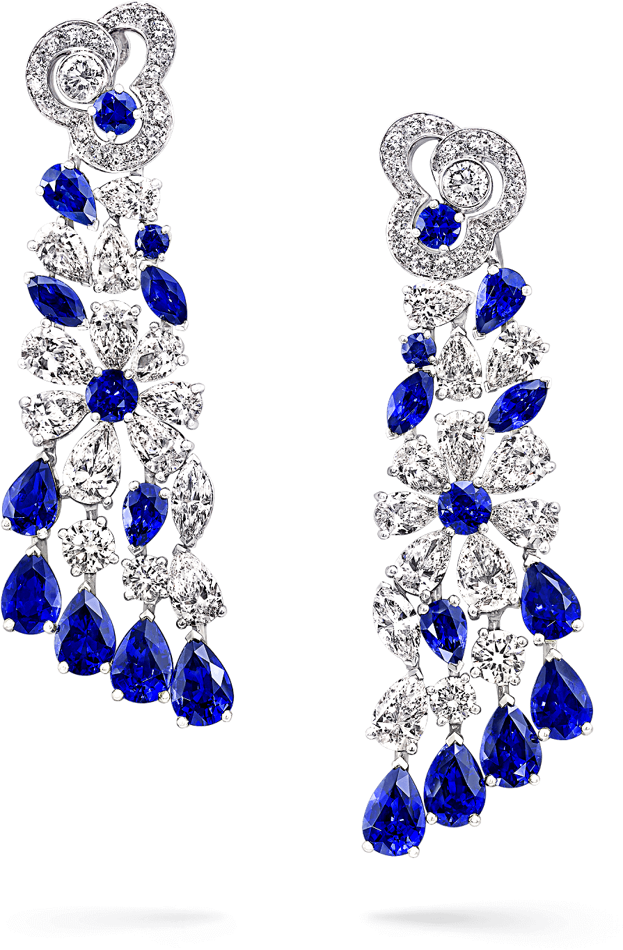 A Pair Of Graff Sapphires And Diamonds Nuage Cascade - Earrings (2000x2000), Png Download