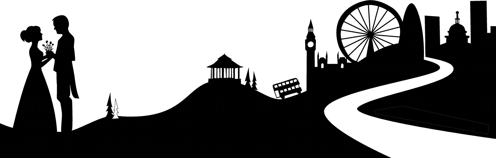 Jandk - - Silhouette Wedding Png (1900x608), Png Download