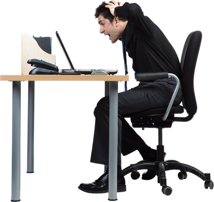 Man At Desk Yelling T His Computer - Man On Computer Png (419x396), Png Download