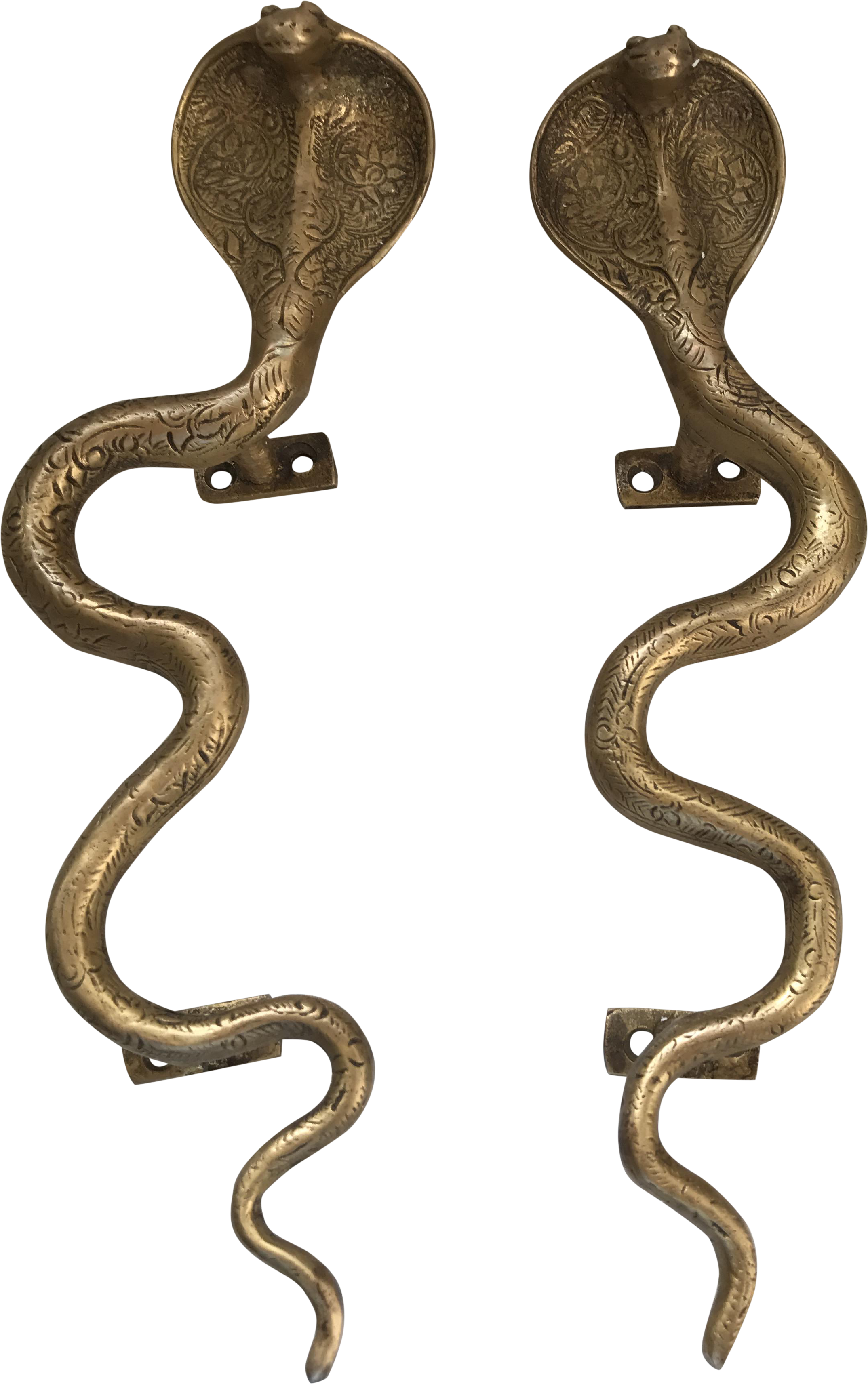 A Pair Of Striking Antiqued Gold Brass Cobra Door Handles - Door Handle (2386x3806), Png Download