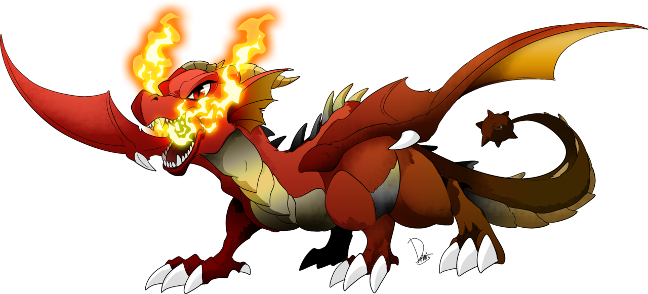 Dormin-kanna, Dragon, Fire, Horn, Male, Oc, Oc - Cartoon Red Dragon Transparent Background (1280x581), Png Download