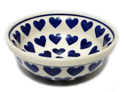 Cereal/soup Bowl In Wrapped In Hearts Pattern - Blue And White Porcelain (480x366), Png Download