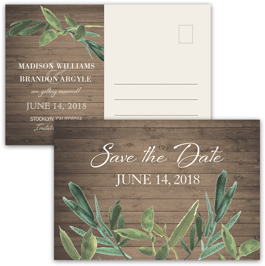 Rustic Barn Wood Greenery Save The Date Postcard - Save The Date (900x900), Png Download