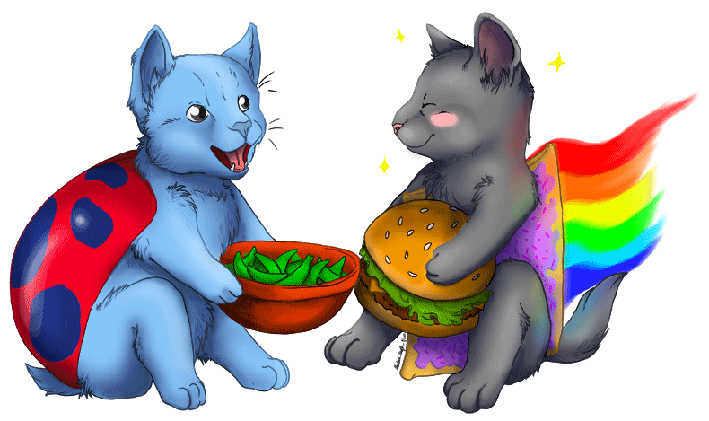 Catbug And Nyan Cat Sharing Nummy Stuffs >w< Art© - Nyan Cat And Catbug (864x605), Png Download