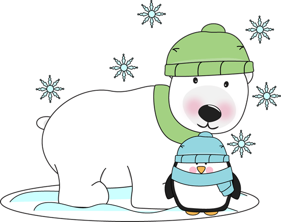 Penguin And Polar Bears Clipart - Winter Clip Art Polar Bear (550x435), Png Download