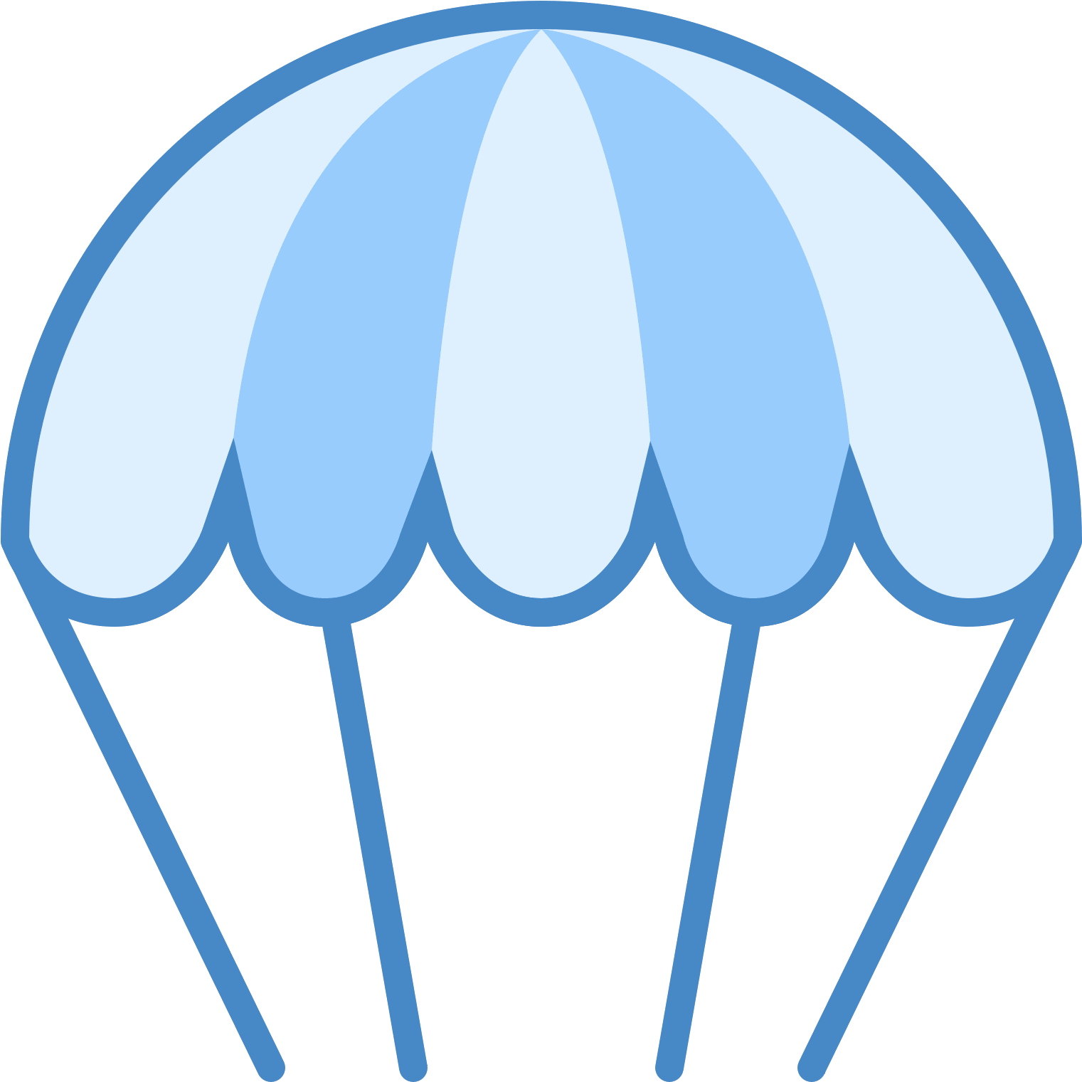 A Parachute Icon Has A Shape That Is The Top Half Of - Parachute Clipart In Blue (1600x1600), Png Download