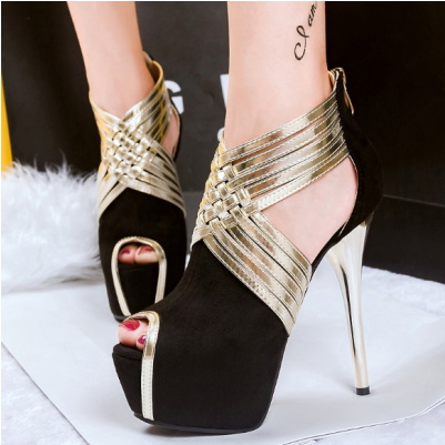 European Style Ultra High Heels Fashion Sexy Stilettos - Black Piscine Mouth Stiletto Cut Out Fashion High-heeled (600x400), Png Download