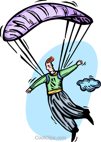 Man Floating To Earth With A Parachute Royalty Free - Parachute (341x480), Png Download