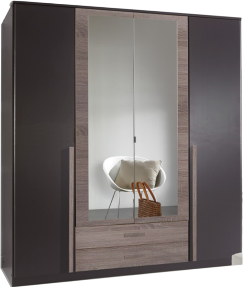 Gamma - Rio 4 Door 2 Drawer Glossed Mirrored Wardrobe Dark (1024x1024), Png Download