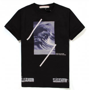 Off White "waves Crewneck" T-shirt Collection - Crew Neck (600x315), Png Download