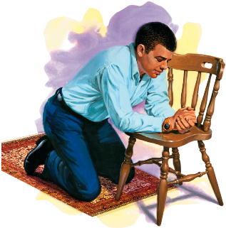 072 Black Man Praying Chair - Man Praying On Chair (338x356), Png Download