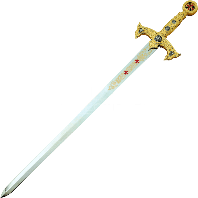 Silver And Gold Crusader Sword (850x850), Png Download