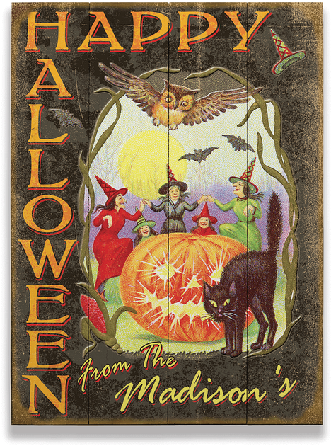 All The Spooky Creatures Sign - Vintage Hexen Und Kürbis-halloween-karte Karte (730x730), Png Download
