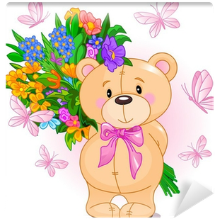 Teddy Bear With Flowers (400x400), Png Download