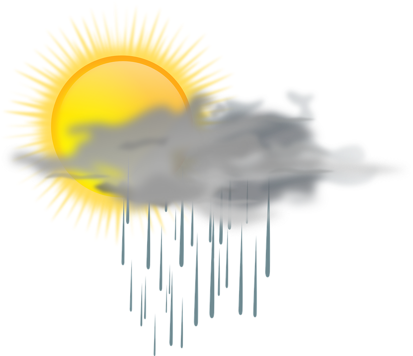 Cloud Rain Rainy Sun Weather Mixed - Sun And Rain Clouds (842x720), Png Download