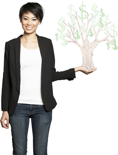 Lady Holding Money Tree - Girl (400x526), Png Download