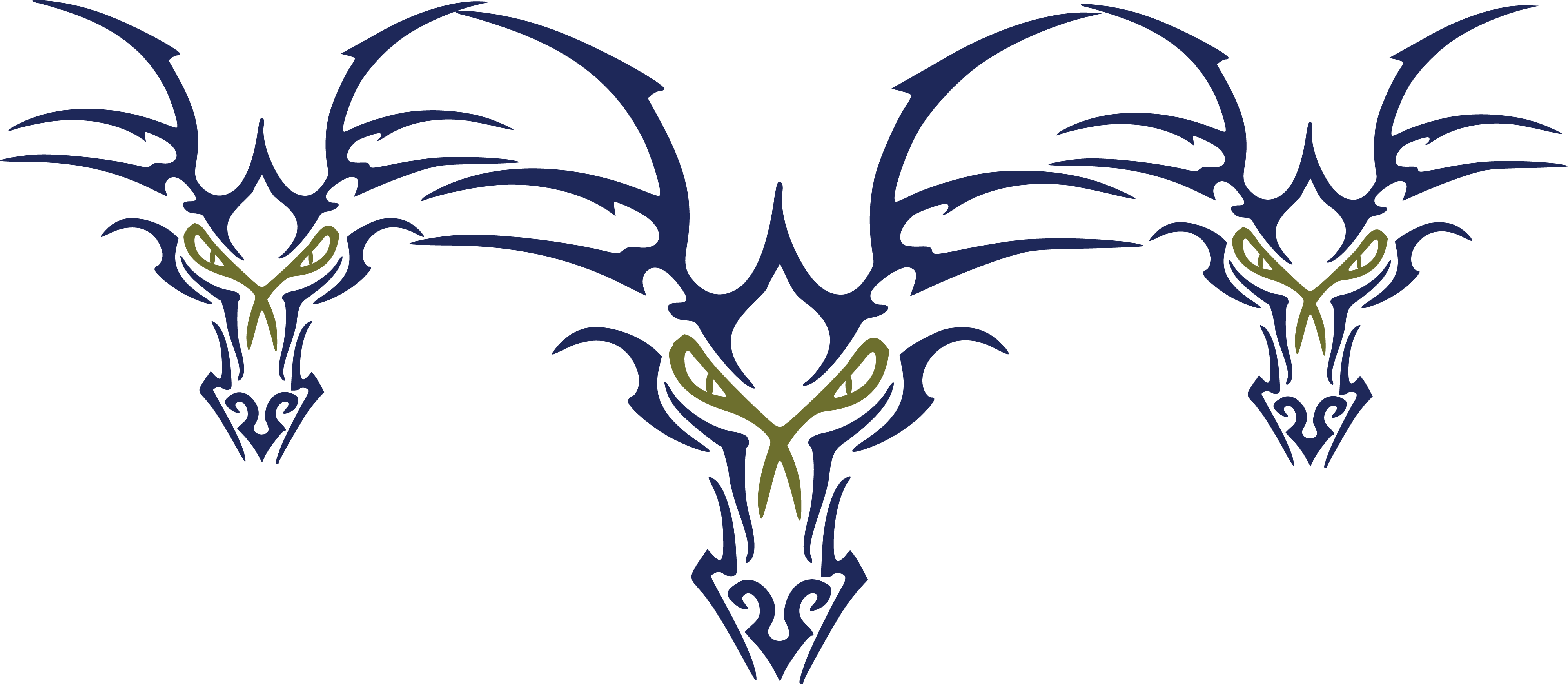 Free Clipart Of A Trio Of Tribal Dragon Faces - Dragon Head Tattoo Drawing (4000x1744), Png Download