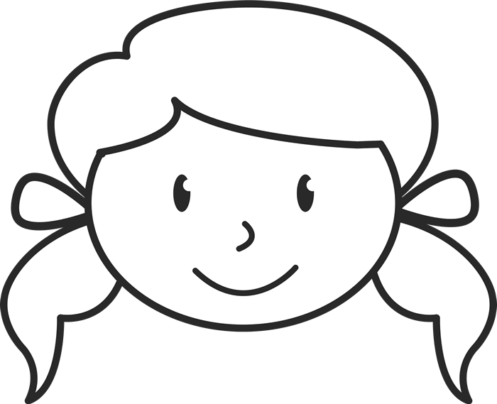 Girl With Pigtails And Bows Face Stamp - Stick Figure Girl Face (700x569), Png Download