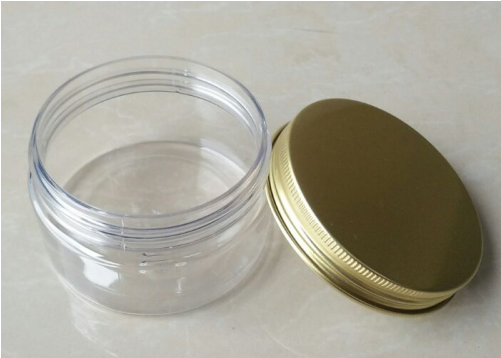 Clear Pet Plastic Refillable Travel Jar With Gold Aluminum - Jar (500x500), Png Download