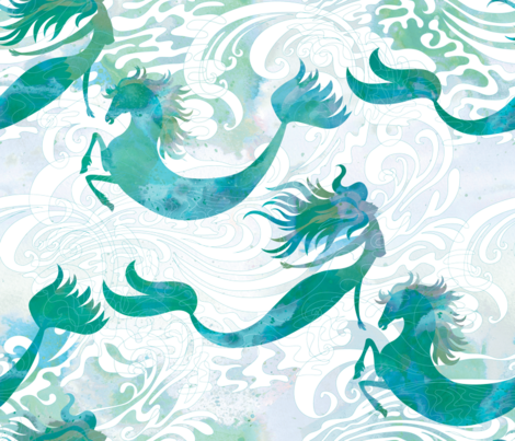Mermaids & Seahorses In Sea Green Fabric By Pinkowlet - Pacific Purple Sea Urchin (470x403), Png Download