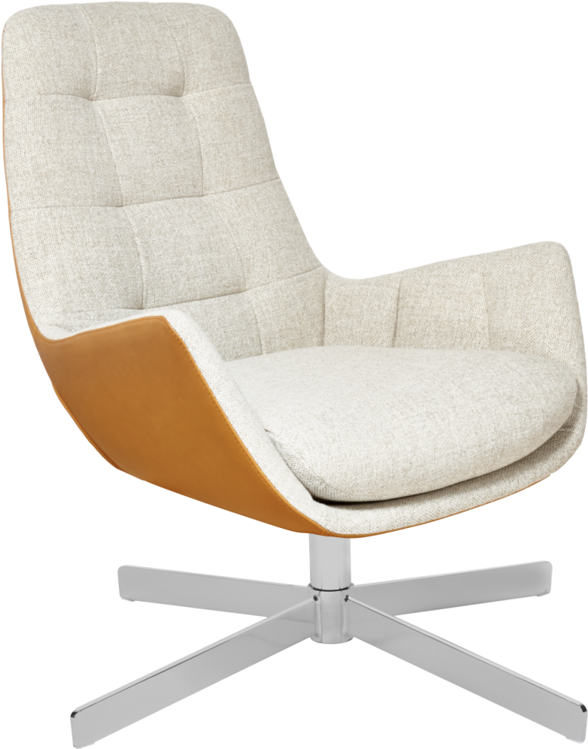 Armchair Made Of Fabric, Beige Marl And Brown Leather - Dena Fauteuil En Tissu Lecce Nature Et Cuir Vintage (918x1300), Png Download