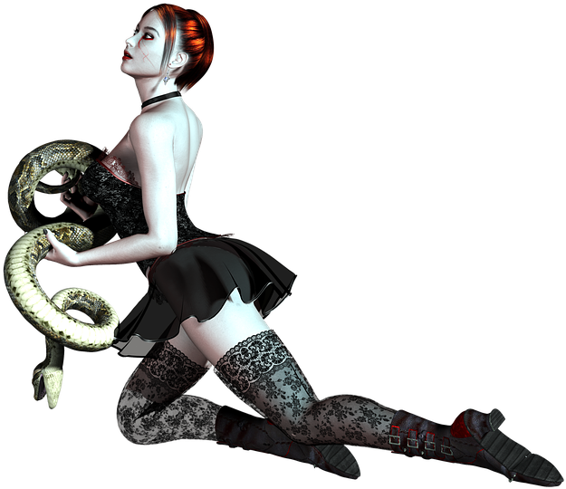 Girl Kneeling Snake Red Hair Dress Pose 3d Png - Girl (713x720), Png Download