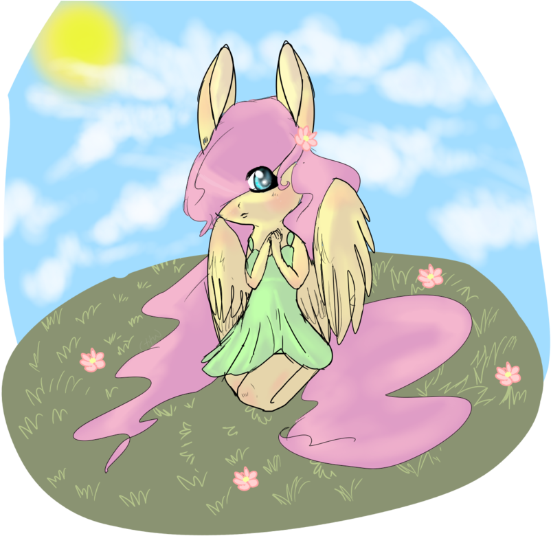 Dogjaws, Clothes, Dress, Fluttershy, Kneeling, Looking - Cartoon (1024x850), Png Download