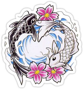 Yin Yang Chinese Koi Fish T Shirt" Stickers By Asiant - Yinyang Koi Fish Shoulder Tattoo (375x360), Png Download