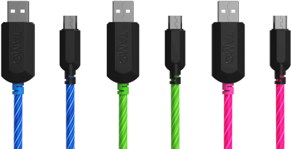 Tamo Charge And Glow Micro Usb Cable Mfi Certified, - Color Micro Usb Cable Png (600x338), Png Download