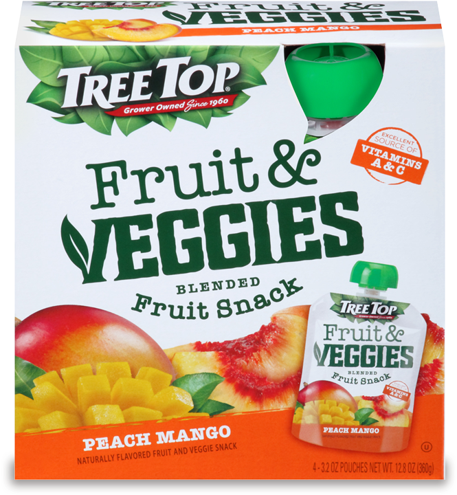 Peach Mango Fruit & Veggies Blended Fruit Snack Pouch - Tree Top Fruit & Veggies Peach Mango Blended Fruit (750x750), Png Download
