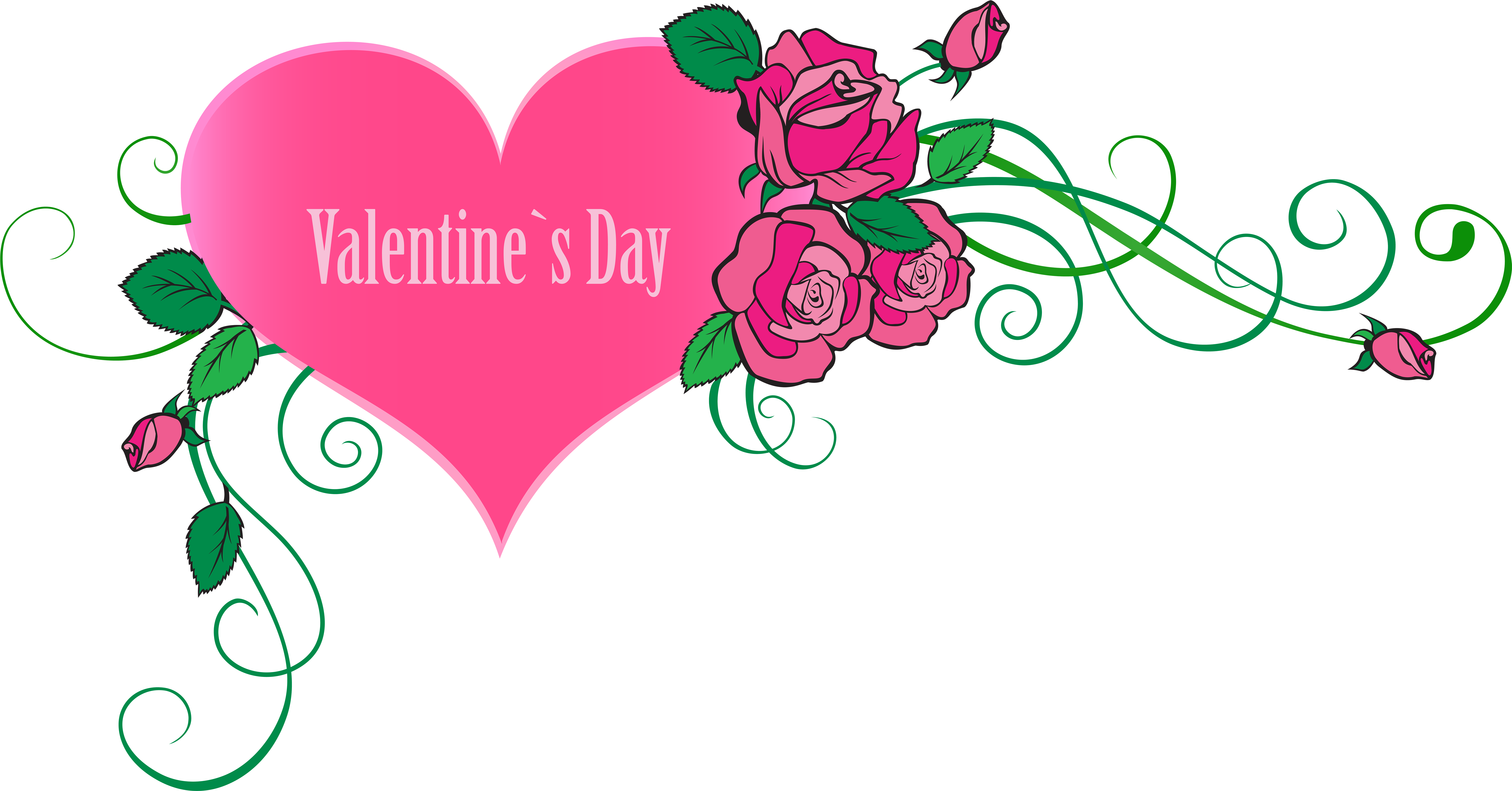 Valentine's Day Clipart Valentine Rose Heart - Valentine's Day (8000x4253), Png Download