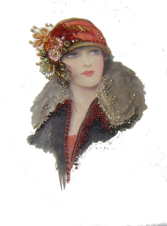 Vintage Woman With Beading - Vintage Transparent Idyllic Clipart (532x720), Png Download