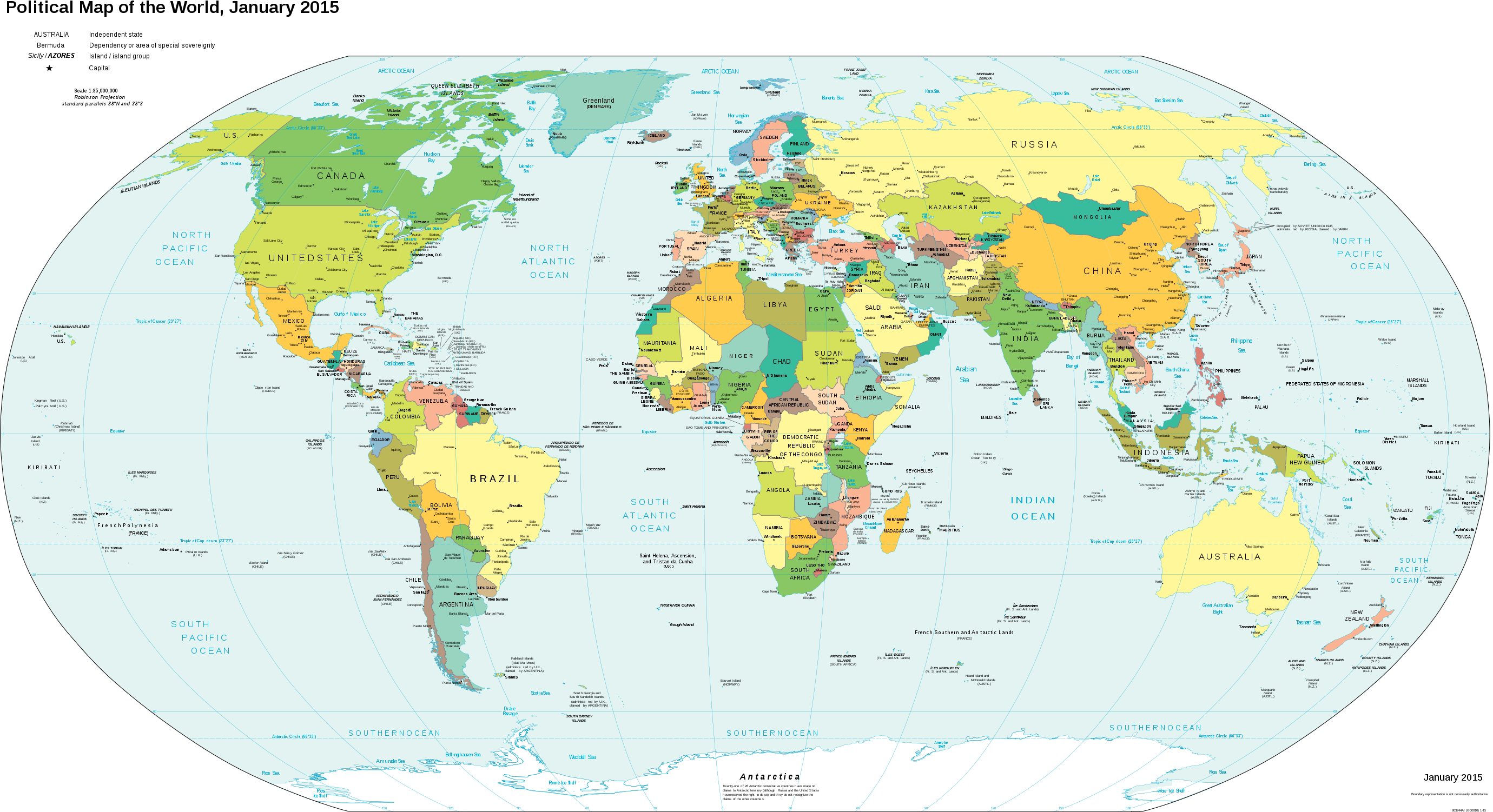 Cia Fact Book Political Map Big Image - Political Map Of The World 2015 (2349x1280), Png Download