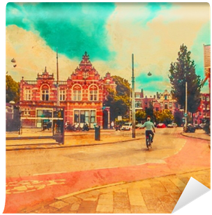The Cyclist Rides In The Center Of Amsterdam - Watercolor Painting (400x400), Png Download