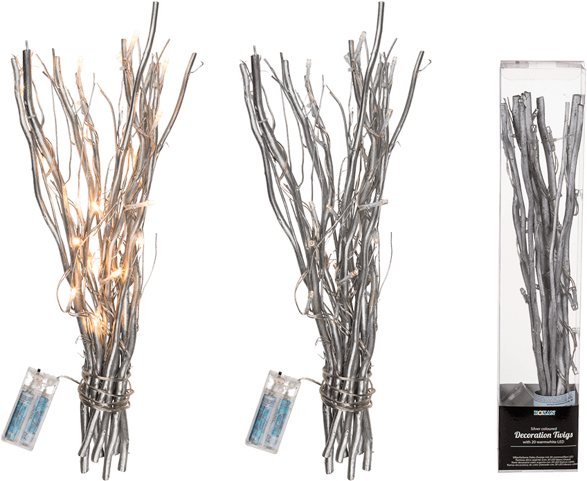 Ramas Decoraticas De Color Plateado Con 20 Led Blanco - Branch (945x709), Png Download