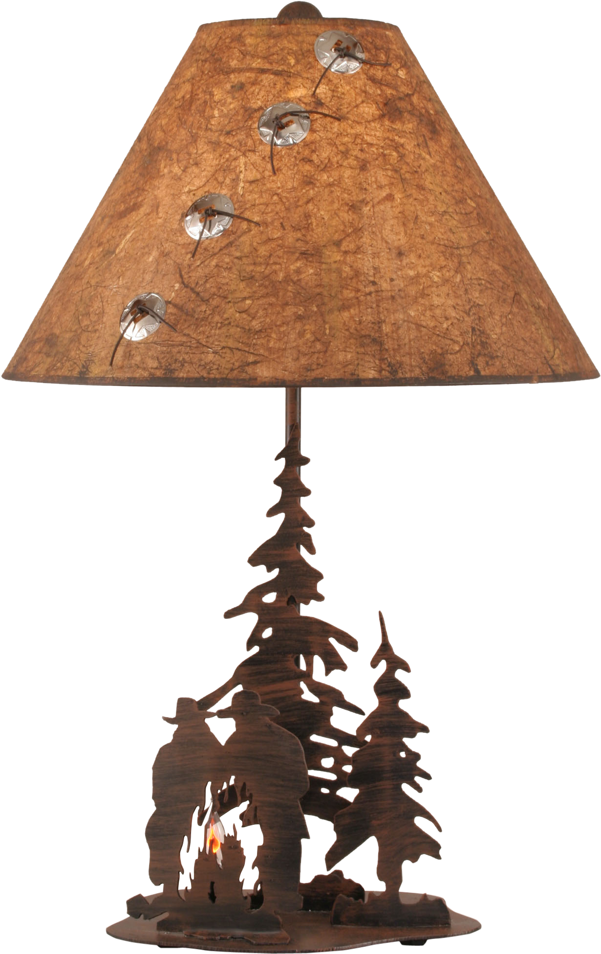 Rust Streak Cowboys Around Campfire Table Lamp W/ Night (1500x2100), Png Download