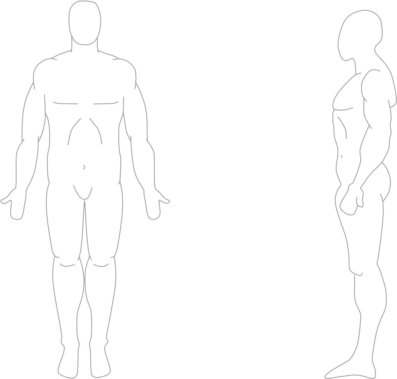 Human Body Outline Png - Human From Front And Side (2000x1500), Png Download