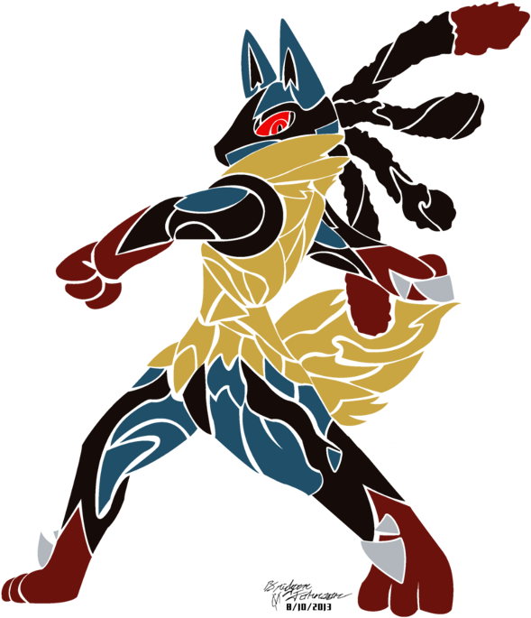 Tribal Mega Lucario Artwork By Pwnisim - Fan Art Méga Lucario (614x748), Png Download