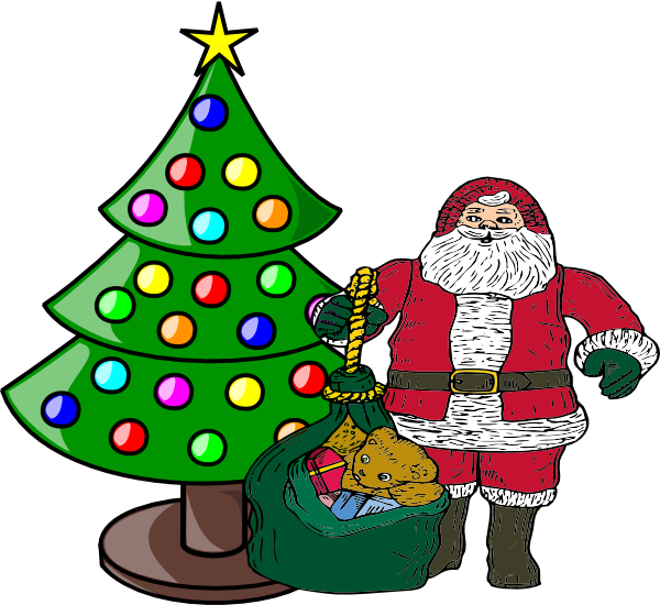 Christmas Tree With Santa Claus Clip Art At Clker - Christmas Tree And Santa Claus (600x550), Png Download