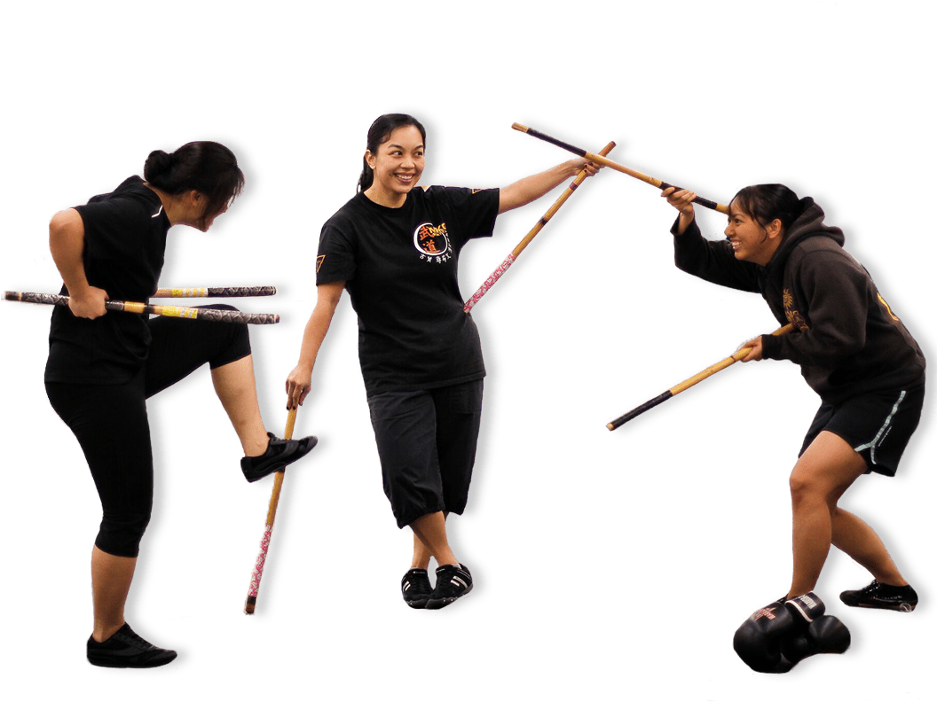 Three Woman Practicing Kali Mkg - Arnis (1055x1300), Png Download