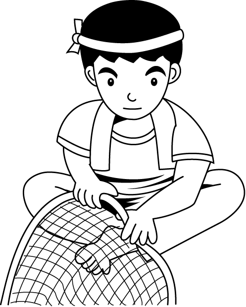 Fishing Net Clipart - Clip Art Fisherman Black And White (497x619), Png Download