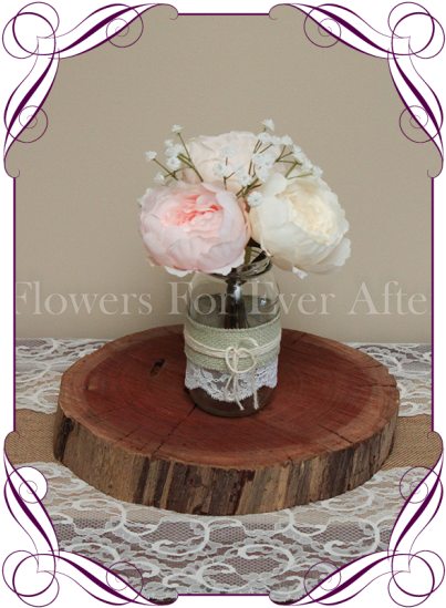 Blush Peony Rustic Style Silk Artificial Table Centrepiece - Mauve Artificial Flowers Jars (416x562), Png Download