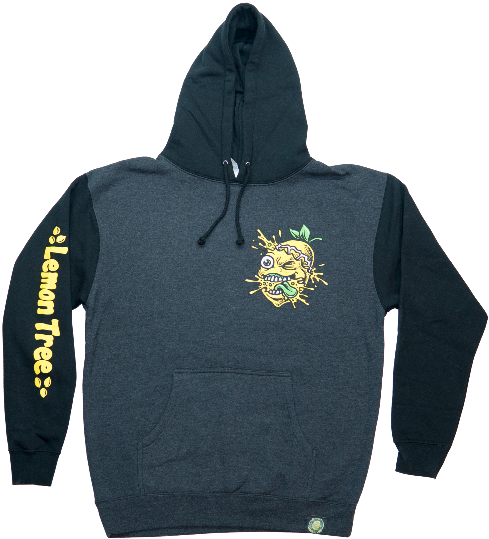 Lemon Splat Two Tone Black/charcoal Grey Hoodie - Sweatshirt (2048x1837), Png Download