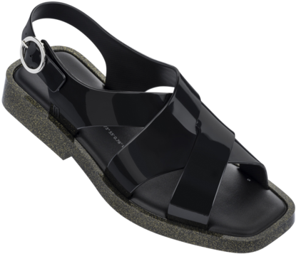 Melissa Women's Black Jelly Sandals With Cross Strap - Black Leather Formal Shoes Without Laces Brown (480x360), Png Download