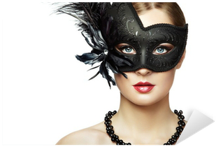 Beautiful Young Woman In Black Mysterious Venetian - Womans With Masquerade Mask (400x400), Png Download